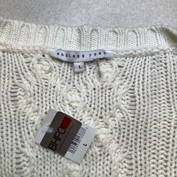 Endless Rose Cable Knit Fringe Sweater Large Ivory Neutral NWT - Picture 5 of 9